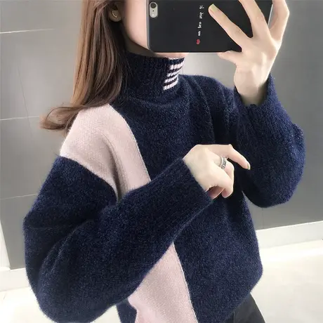 高领女士毛衣宽松慵懒水貂绒2023年爆款春装新款加厚打底内搭洋气图片