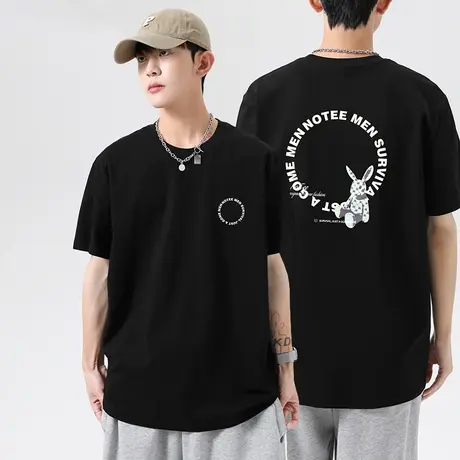 重磅纯棉短袖t恤男装美式潮流圆领上衣服体恤夏季半袖全棉打底衫商品大图