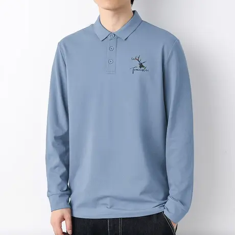 珠地棉翻领t恤男长袖polo衫保罗带领打底衫商务休闲秋衣有领体恤图片