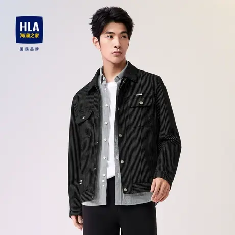 HLA/海澜之家时尚条纹夹克2023秋季翻领口袋装饰休闲外套男图片