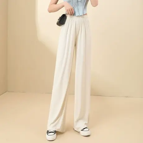 时尚休闲长裤2023年夏季新款女士宽松百搭显瘦松紧腰直筒阔腿裤图片