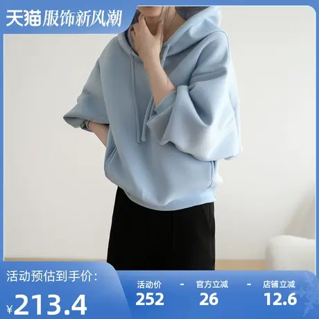 2023新款连帽套头卫衣女oversize宽松上衣女休闲时尚设计感ins潮商品大图