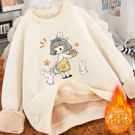 加绒卫衣女冬季2023新款爆款加厚保暖羊羔绒秋冬无帽上衣学生冬装商品大图
