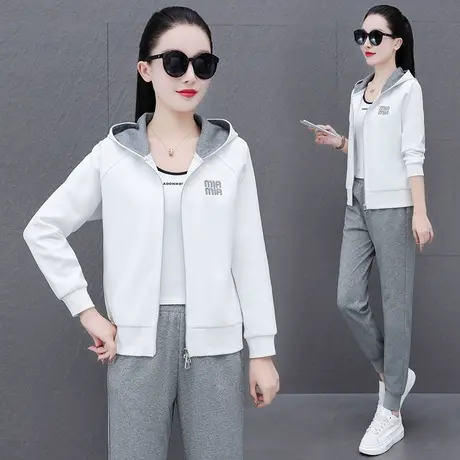 恋上17号秋装运动套装女2023新款春秋洋气妈妈休闲开衫卫衣三件套商品大图