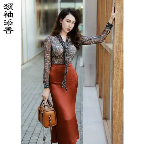 颈袖添香2023秋季新款时尚气质修身桑蚕丝雪纺衫衬衣女商品大图