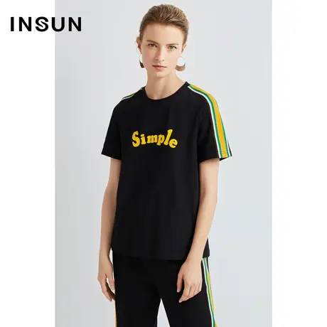 恩裳奥莱夏季棉质侧缝撞色织带休闲针织运动T恤图片