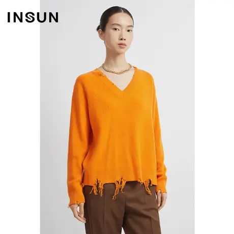 INSUN恩裳冬季艺术破边休闲羊毛毛织衫图片