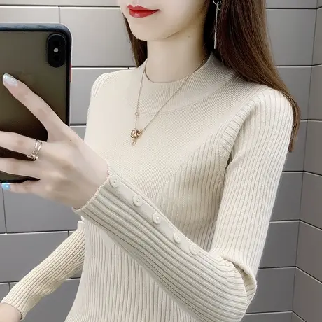 半高领毛衣女2023秋冬新款内搭修身长袖针织打底衫洋气加厚百搭女图片