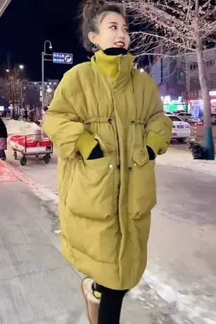 欧货2023新款韩版宽松加厚羽绒服女小个子中长款时尚面包服外套潮图片