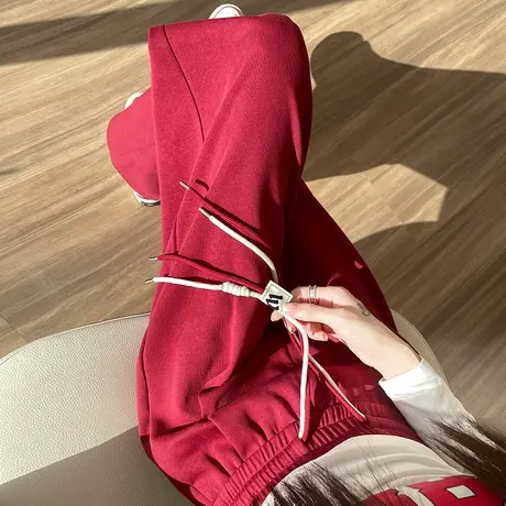 抽绳阔腿运动裤女2023秋季新款高腰宽松垂感显瘦拖地休闲直筒裤子商品大图