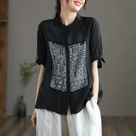 dza 棉质女士衬衫2022夏季新款宽松短袖上衣开衫气质漂亮衬衣薄款图片