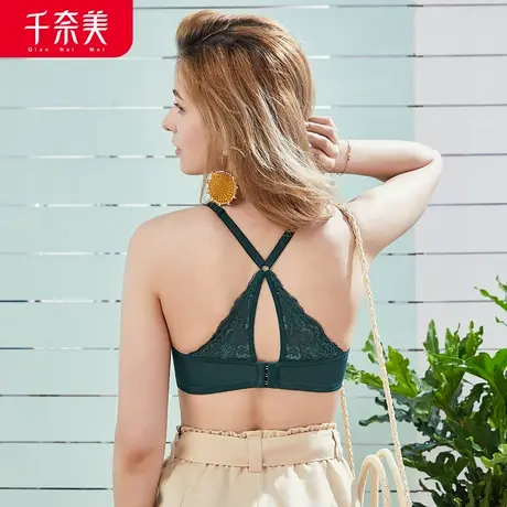 千奈美美背文胸聚拢无钢圈内衣女薄款无海绵超薄蕾丝性感交叉美背商品大图