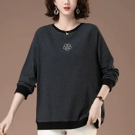 春秋薄款卫衣女纯棉加肥加大码女装宽松中年妈妈休闲百搭长袖T恤商品大图