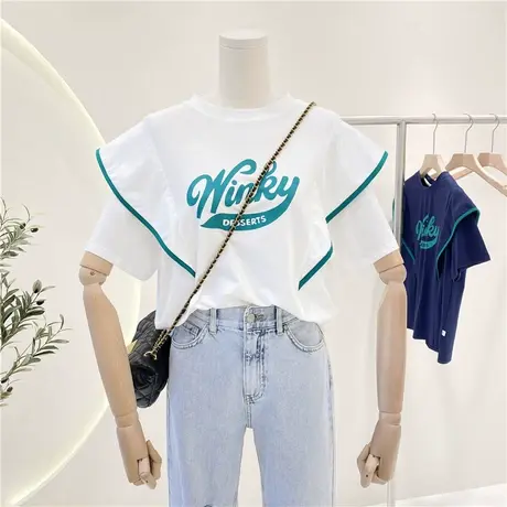 短袖t恤女2021夏季新款韩版ins潮学院风学生宽松设计感百搭上衣服商品大图