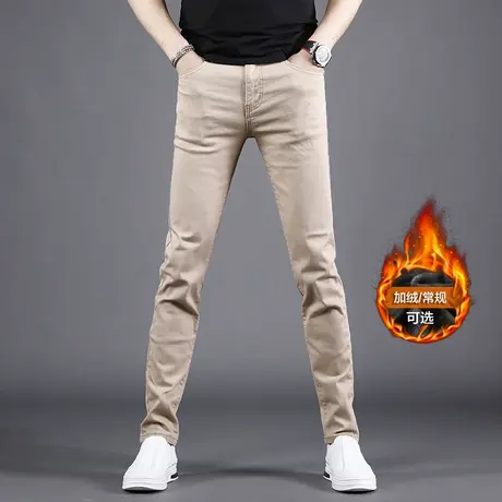 夏季卡其色裤子男休闲裤牛仔裤男款2025新款修身小脚弹力男士裤子图片