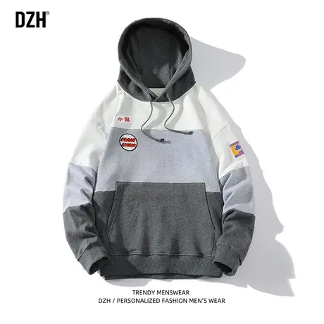 男士拼接卫衣男连帽秋季潮牌男装2023年新款纯棉上衣外套宽松帽衫商品大图