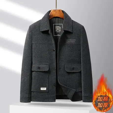 秋冬季加厚雪尼尔外套男士翻领毛呢子加棉休闲时尚金貂绒夹克男装商品大图