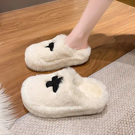 网红包头半拖鞋女外穿2023秋冬季新款洋气百搭松糕厚底家居毛毛拖商品大图