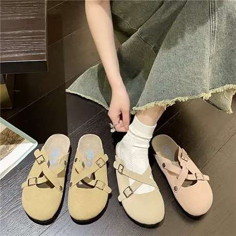 舒适百搭厚底内增高勃肯鞋女夏款玛丽珍包头拖一脚蹬半拖博肯鞋女图片