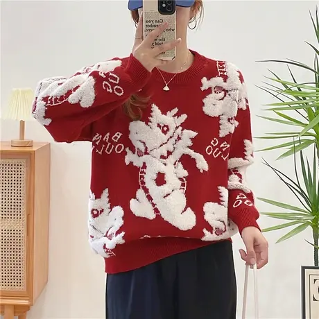 本命年红色毛衣女秋冬加厚内搭2023年新款洋气百搭针织衫宽松打底商品大图