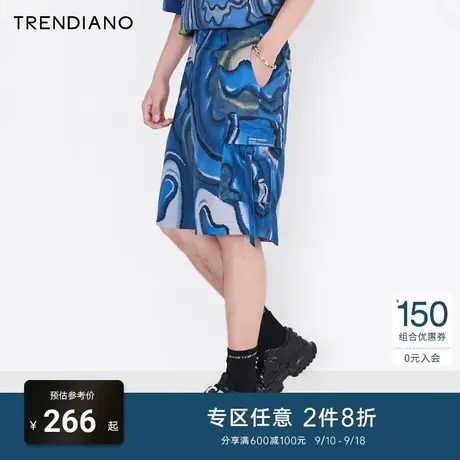 TRENDIANO潮牌官方男装裤子潮流抽象水波纹印花短裤时尚帅气中裤商品大图