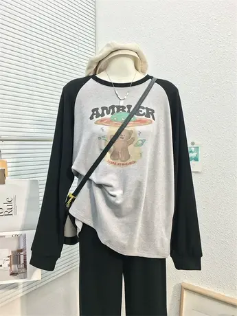 秋冬新款卡通小熊印花加绒加厚卫衣女韩版宽松休闲减龄内搭上衣服商品大图