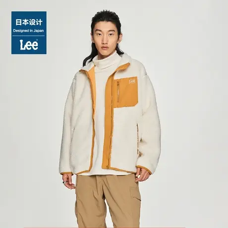 Lee日本设计23秋冬新品标准版米白色仿羊羔绒立领拉链男棉服休闲图片