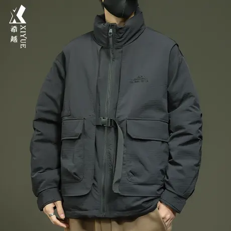 希越2023冬季新款羽绒服男士潮牌保暖新国标鸭绒外套宽松大码夹克商品大图