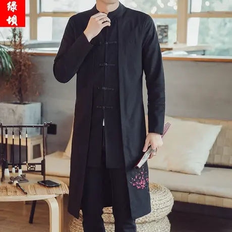 春秋刺绣中国风男装古风汉服中长款风衣男士唐装披风道袍大衣外套商品大图