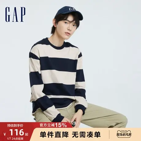 Gap男女装秋季纯棉亲肤宽松运动长袖T恤情侣装潮流休闲上衣810493商品大图