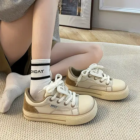 2024年新款爆款春季帆布鞋女厚底百搭小众小白鞋学生复古休闲板鞋商品大图