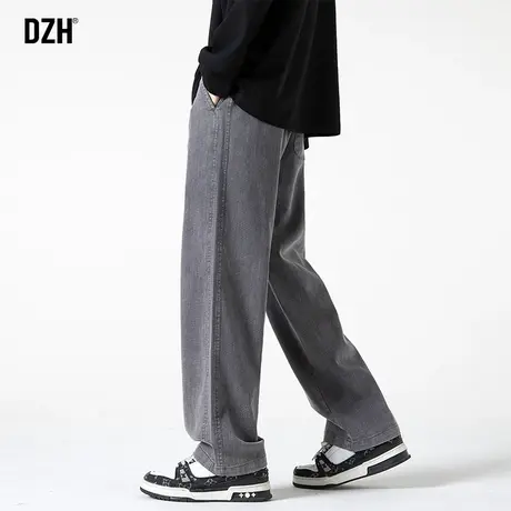男士灰色阔腿牛仔裤男直筒宽松2024新款春季裤子男款松紧腰休闲裤商品大图