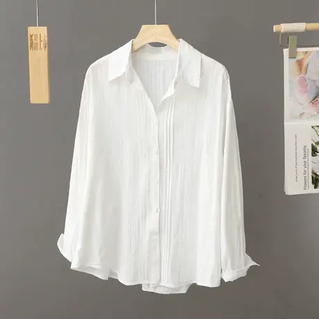 白色衬衫女春装2024新款女装内搭上衣宽松长袖纯棉衬衣设计感小众图片