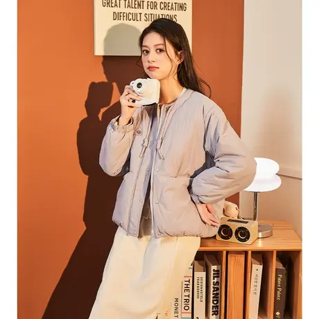 唐狮2024新款女短款羽绒服领口抽绳轻薄韩系保暖秋冬潮流常规温柔商品大图