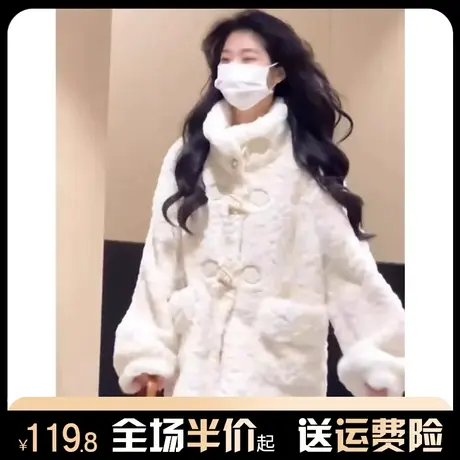 牛角扣羊羔毛外套女皮毛一体秋冬新款加绒加厚保暖羊羔绒上衣韩系图片