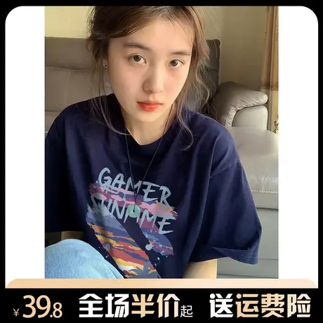 纯棉短袖t恤女早春2024新款夏季宽松慵懒风半袖美式复古上衣ins潮商品大图