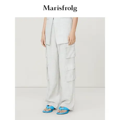 【意大利进口面料】玛丝菲尔夏季新款对称式口袋设计直筒工装裤女图片