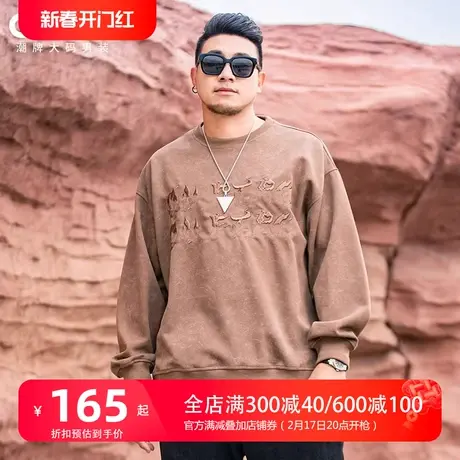 GxxH大码男装春季新款套头卫衣男士加肥加大宽松休闲圆领长袖上衣商品大图