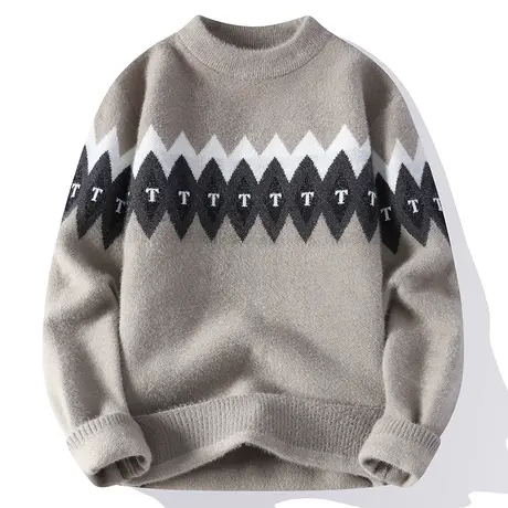 半高领毛衣男秋冬季潮牌长袖打底衫内搭毛线衣男士针织衫加绒加厚商品大图