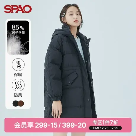SPAO女士羽绒服春季新款连帽黑色中长款保暖外套SPJDC4VS22商品大图
