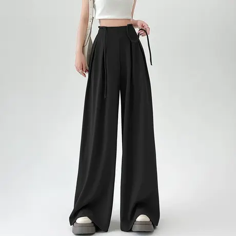 高级感抽绳西装阔腿裤女春季新款设计感高腰垂感宽松休闲拖地裤裙图片