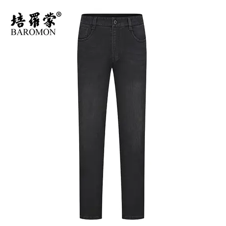 BAROMON/培罗蒙2024春季新款黑色牛仔裤男士微弹直筒修身休闲长裤图片