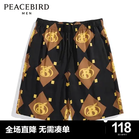 太平鸟男装奥莱满印运动中短裤男潮商品大图
