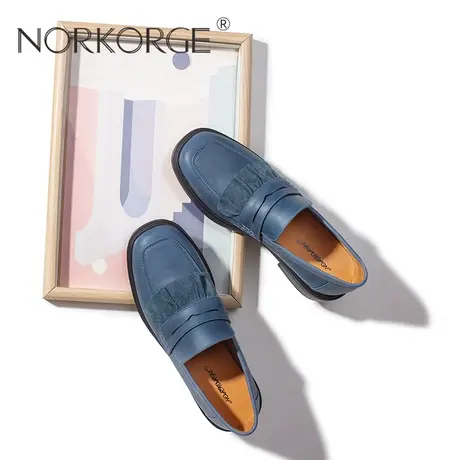 文艺雾蓝色乐福鞋女鞋图片