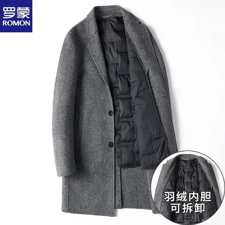 罗蒙加厚秋冬外套羊毛双面毛呢子大衣英伦格子羽绒内胆无羊绒男图片