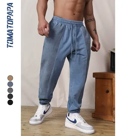 TOMATOPAPA秋季做旧拼接卫裤宽松直筒束脚九分裤潮流休闲运动裤子商品大图