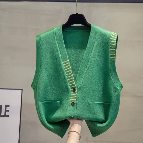 v领针织开衫马甲背心女2023春秋新款宽松马夹外穿上衣毛衣坎肩潮商品大图