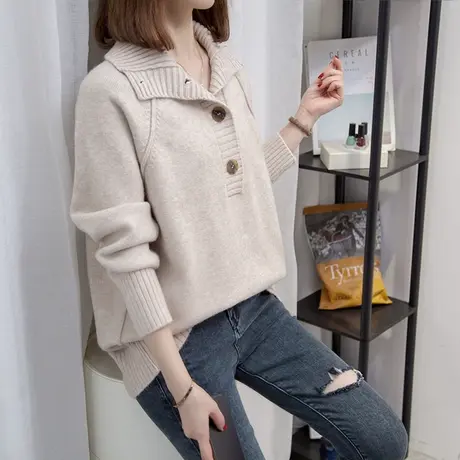 高领毛衣女加厚打底衫2023秋冬新款宽松慵懒风外穿针织衫内搭上衣商品大图