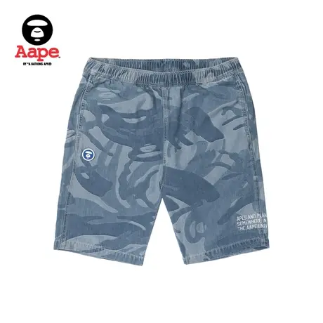 Aape旗舰店男装春夏迷彩字母刺绣猿颜徽章个性牛仔短裤A600XXK商品大图