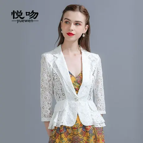 七分袖蕾丝小西装外套女夏百搭短款2023新款修身时尚西服外套薄款图片